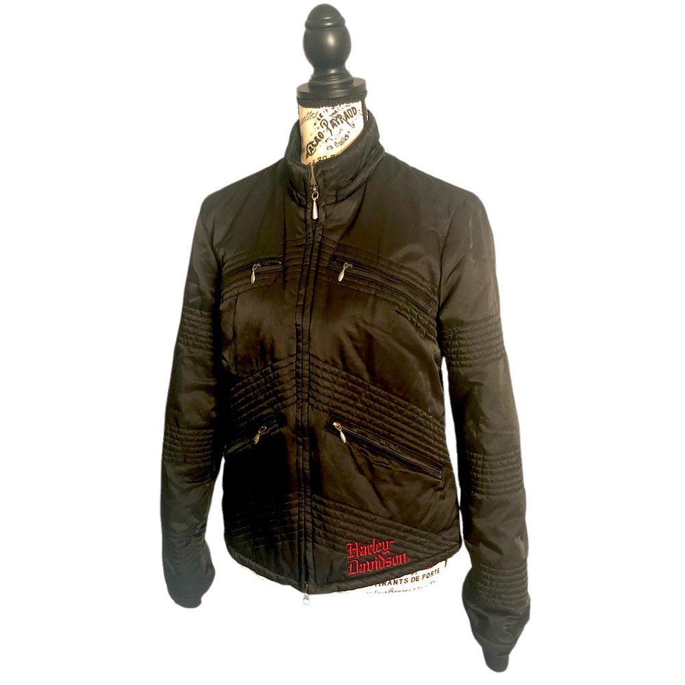 💖🙏🏼SOLD Harley Davidson Women's Black Red Embroidered Quilted Jacket